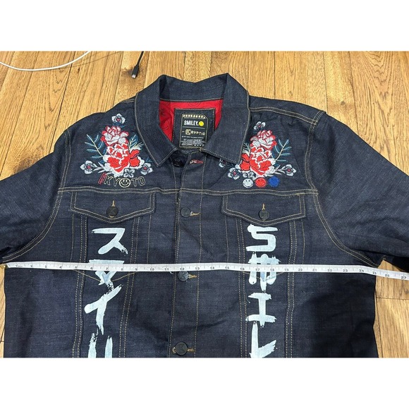 deKryptic Smiley Painted Dark Denim Jean Jacket Graphic Print Men’s Size 3XL - Picture 10 of 14